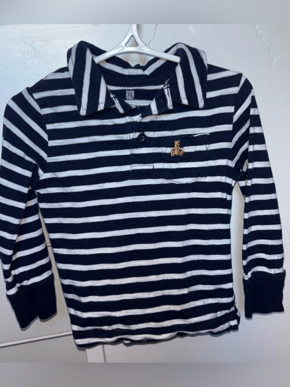 GAP Navy & White Striped Long-Sleeve Polo
